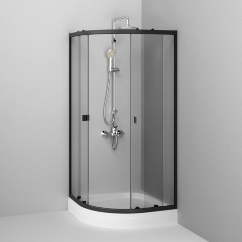 Paravan de duș AM.PM X-Joy Twin Slide cu cădiță 90×90, profil negru mat, W88E-205-090BT